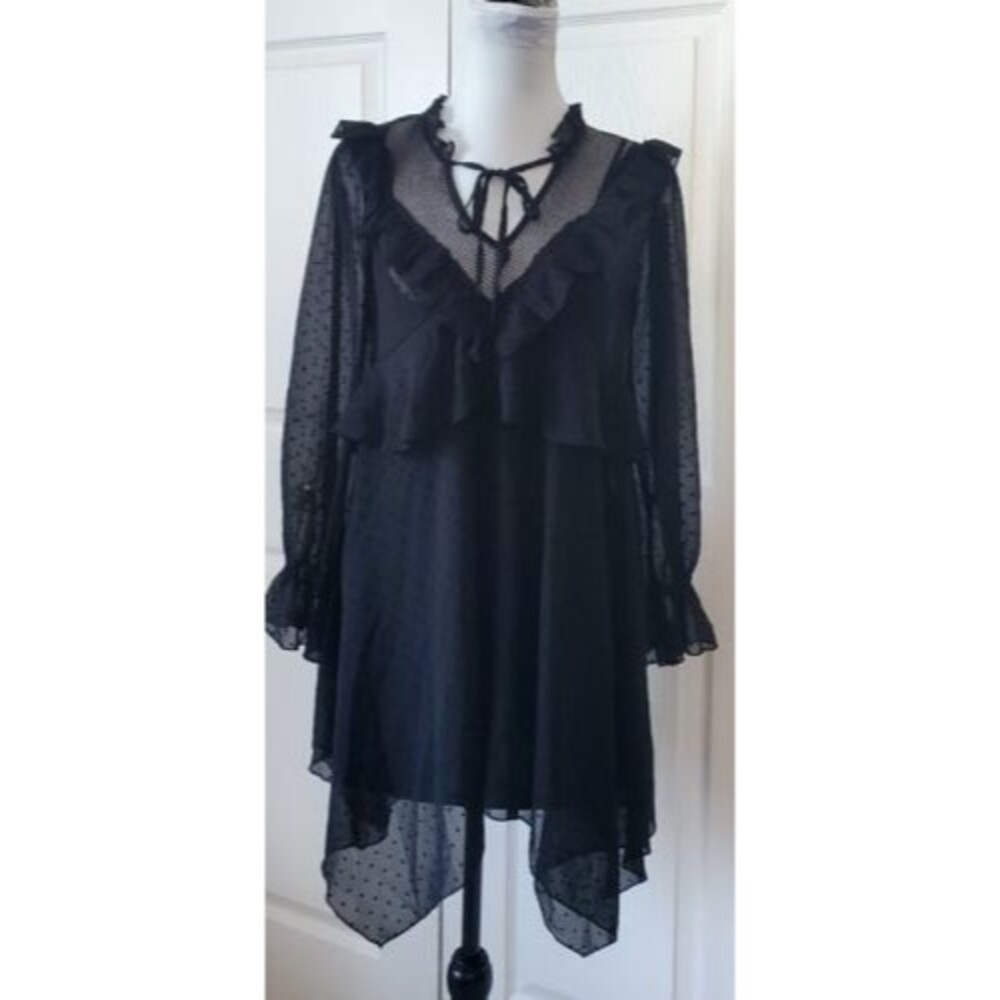Forever 21 Black Long Sheer Blouse W/Tank Puff Sheer long Sleeve Tunic NWT Sz S